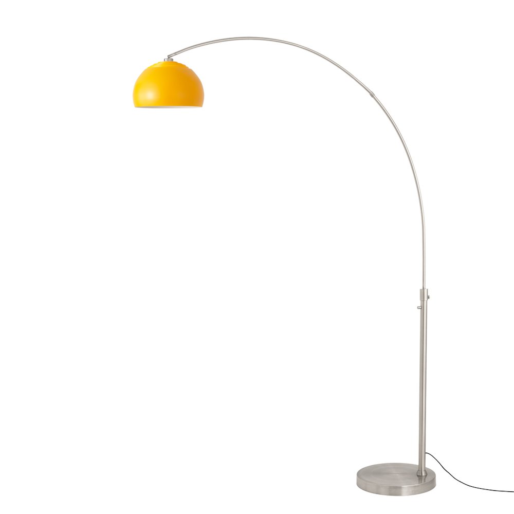 Float Half Dome 92" Arc Lamp - Satin Nickel, Satin Nickel Steel Base, Mustard. Picture 1