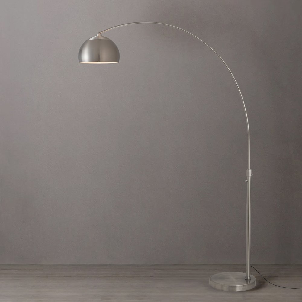 Float Half Dome 92" Arc Lamp - Satin Nickel Steel, Satin Nickel Steel Base. Picture 2