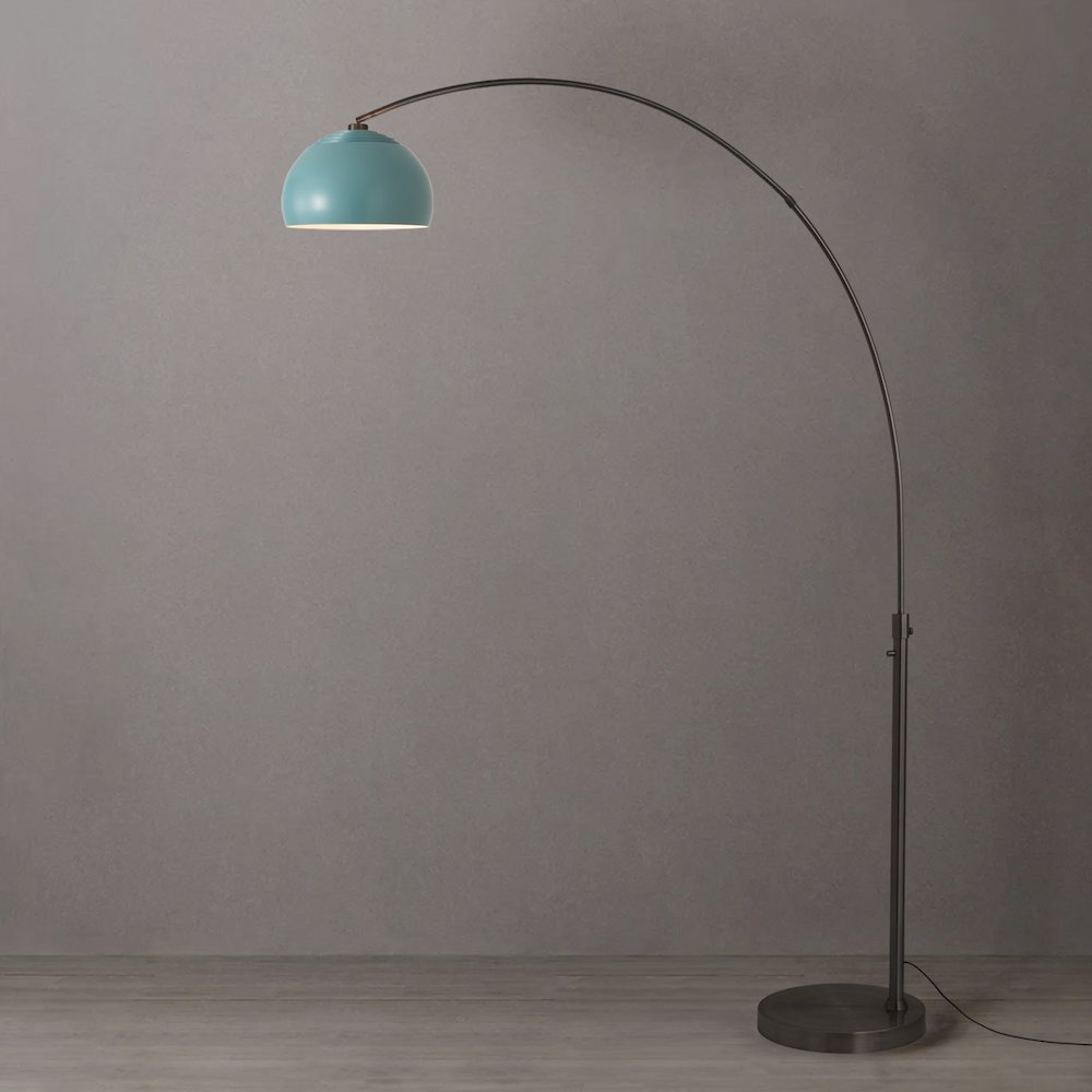 Float Half Dome 92" Arc Lamp - Black Nickel, Black Nickel Base, Pool Blue Steel. Picture 2