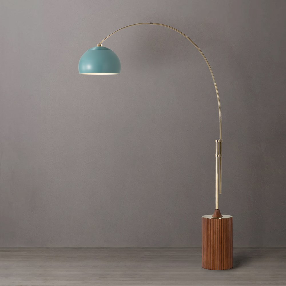 Tambo Half Dome 92"H 1-Light Arc Lamp, Pool Blue Steel Shade, Weathered Brass. Picture 3