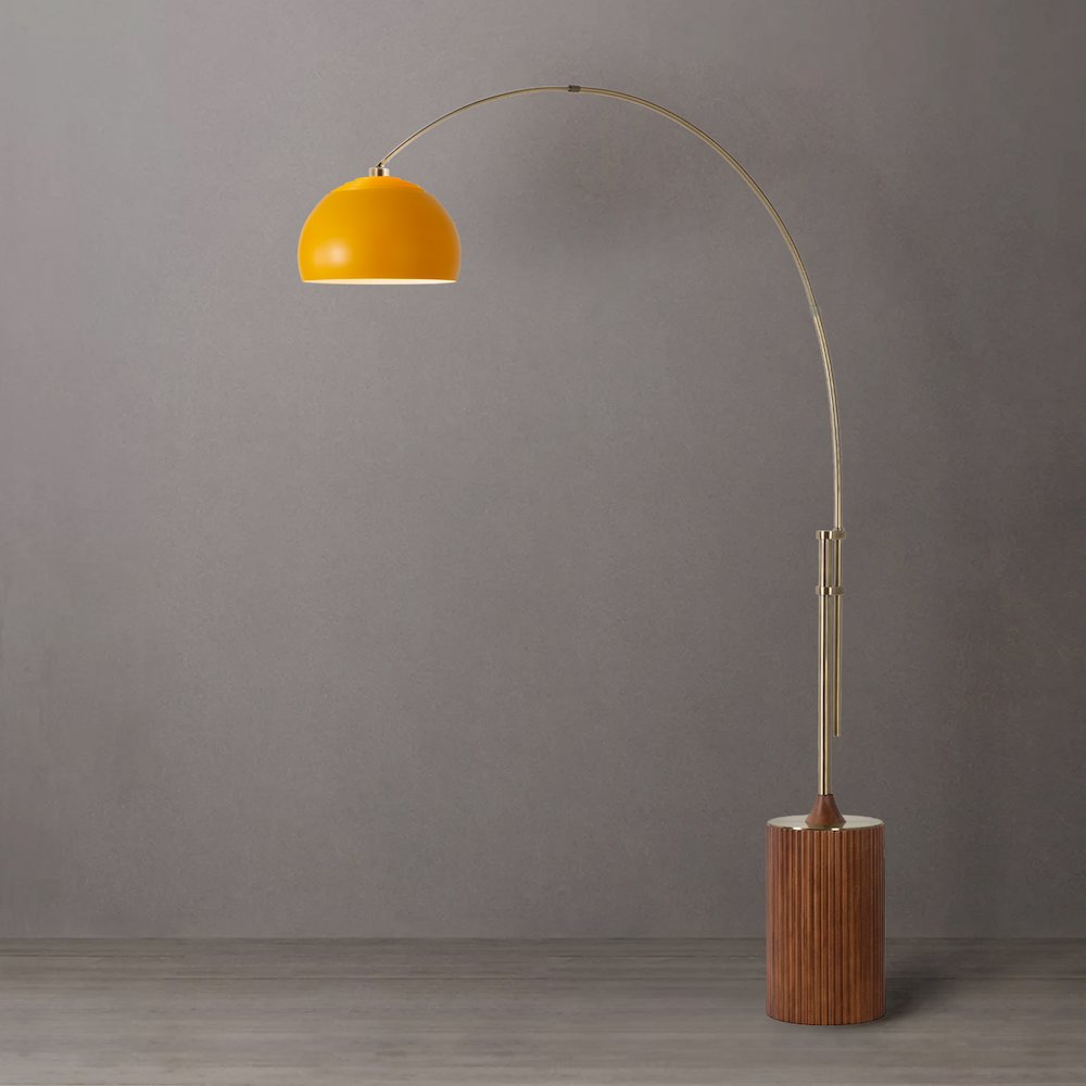 Tambo Half Dome 92"H 1-Light Arc Lamp, Mustard Steel Shade, Weathered Brass. Picture 2