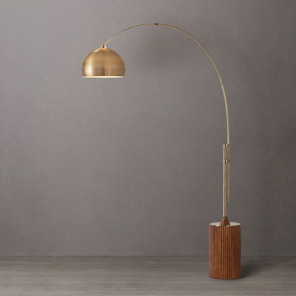 Tambo Half Dome 92" Arc Lamp - Weathered Brass, Dark Walnut Base, Half-Dome. Picture 2