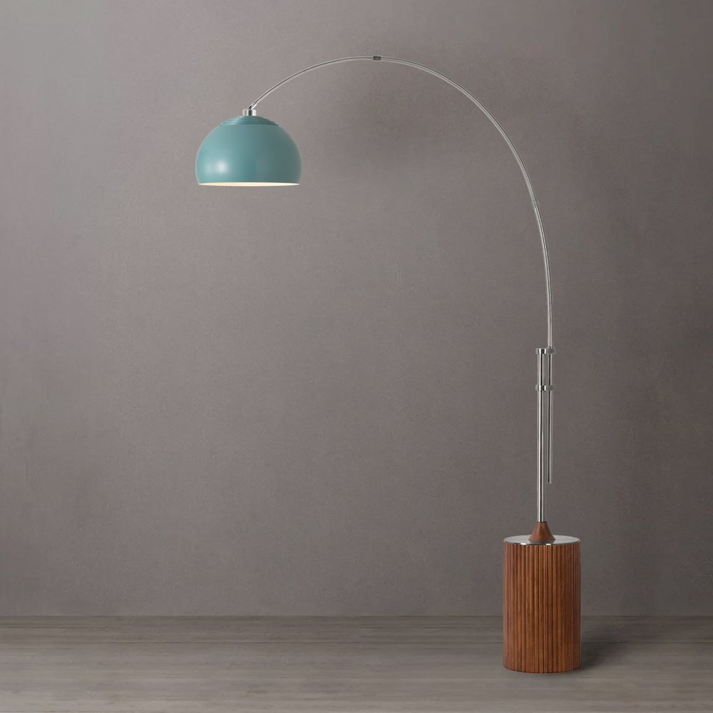Tambo Half Dome 92" Arc Lamp - Satin Nickel, Dark Walnut Wood Base, Pool Blue. Picture 4