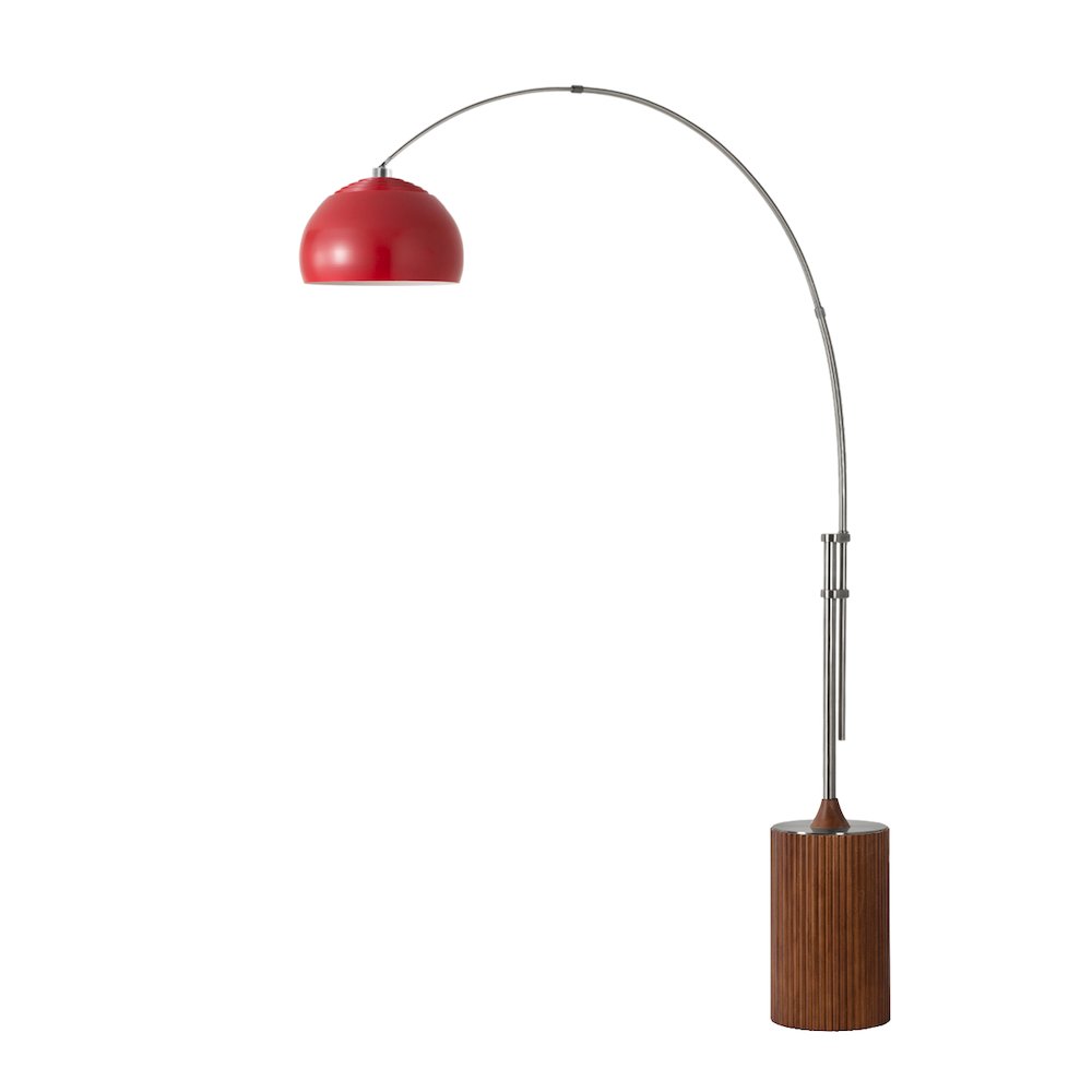 Tambo Half Dome 92" Arc Lamp - Satin Nickel, Dark Walnut Base, Crimson Red Leaf. Picture 1