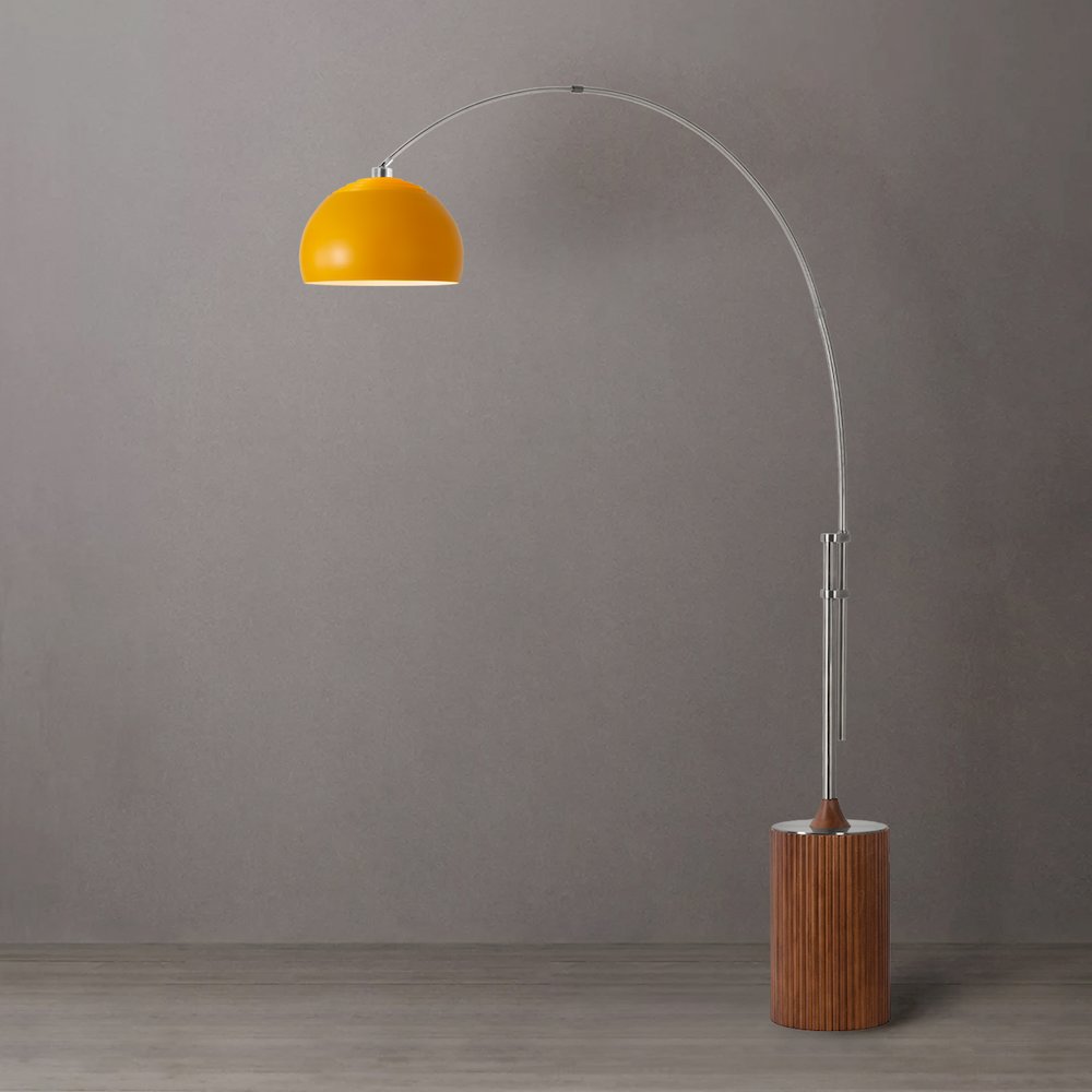 Tambo Half Dome 92" Arc Lamp - Satin Nickel, Dark Walnut Wood Base, Mustard. Picture 3