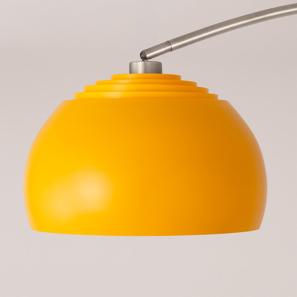 Tambo Half Dome 92" Arc Lamp - Satin Nickel, Dark Walnut Wood Base, Mustard. Picture 4