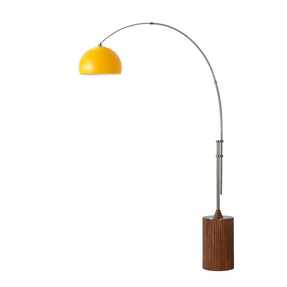 Tambo Half Dome 92" Arc Lamp - Satin Nickel, Dark Walnut Wood Base, Mustard. Picture 1