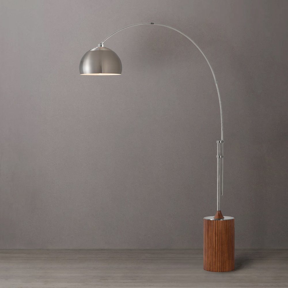 Tambo Half Dome 92" Arc Lamp - Satin Nickel, Dark Walnut Wood Base, Satin. Picture 5
