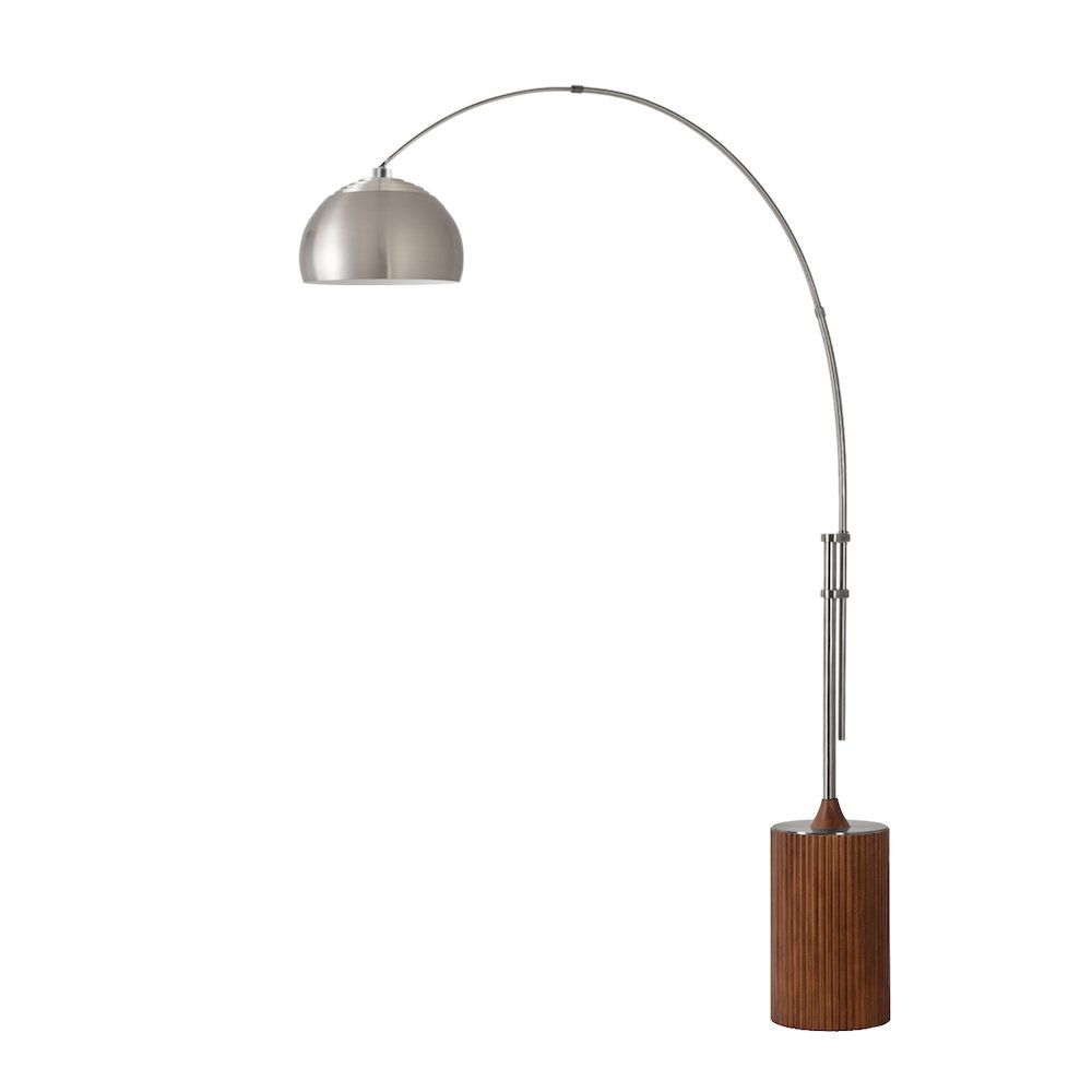 Tambo Half Dome 92" Arc Lamp - Satin Nickel, Dark Walnut Wood Base, Satin. Picture 1