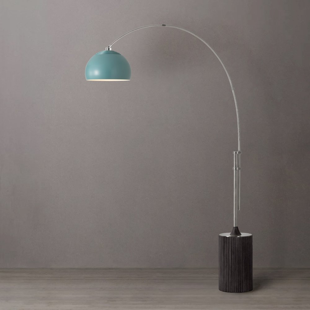 Tambo Half Dome 92" Arc Lamp - Satin Nickel, Black Oak Base, Pool Blue Steel. Picture 3