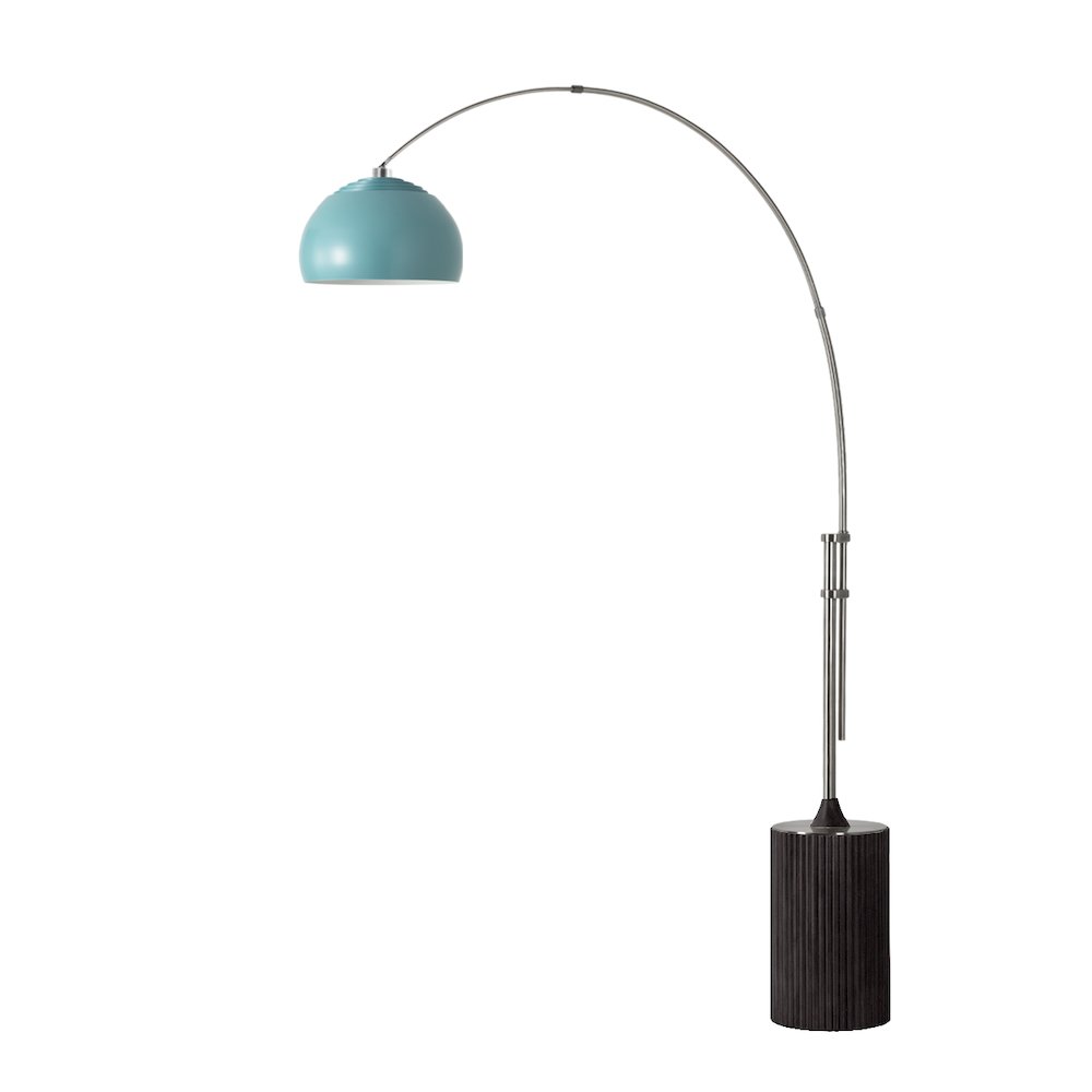 Tambo Half Dome 92" Arc Lamp - Satin Nickel, Black Oak Base, Pool Blue Steel. Picture 1
