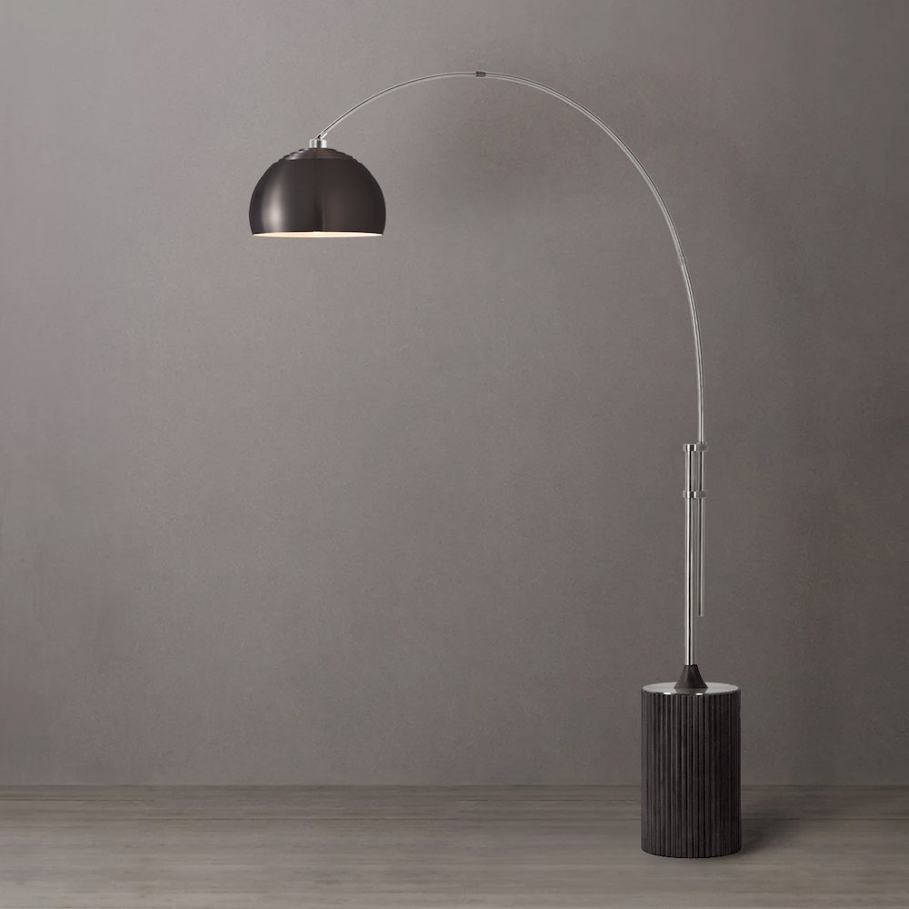 Tambo Half Dome 92" Arc Lamp - Satin Nickel, Black Oak Base, Black Nickel Leaf. Picture 3