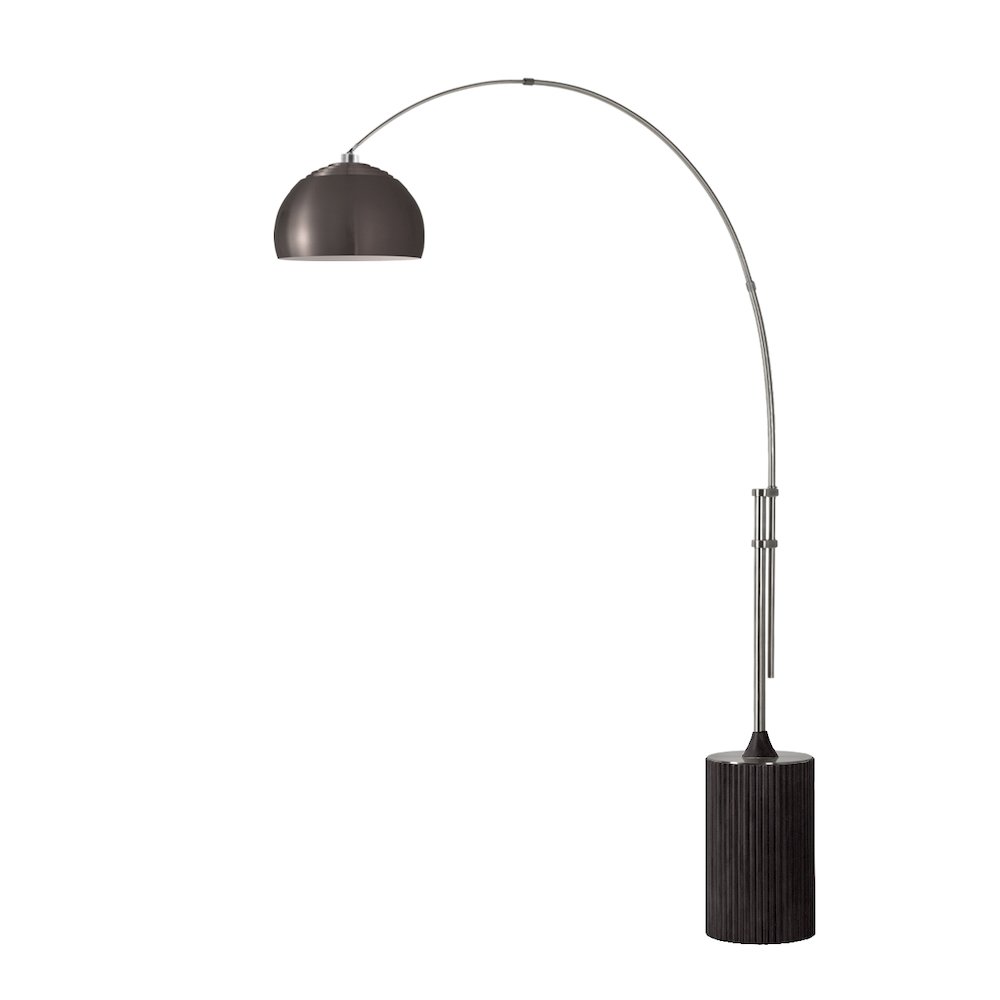 Tambo Half Dome 92" Arc Lamp - Satin Nickel, Black Oak Base, Black Nickel Leaf. Picture 1