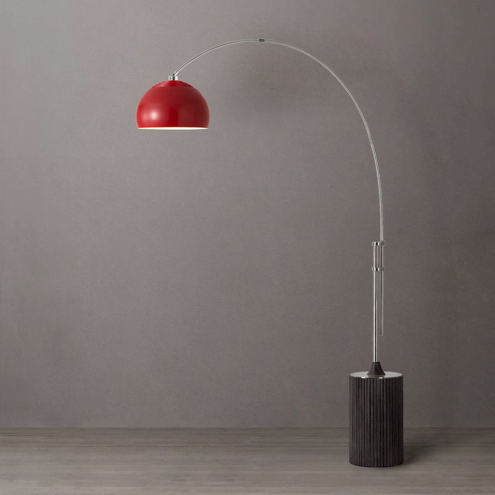 Tambo Half Dome 92" Arc Lamp - Satin Nickel, Black Oak Base, Crimson Red Steel. Picture 3