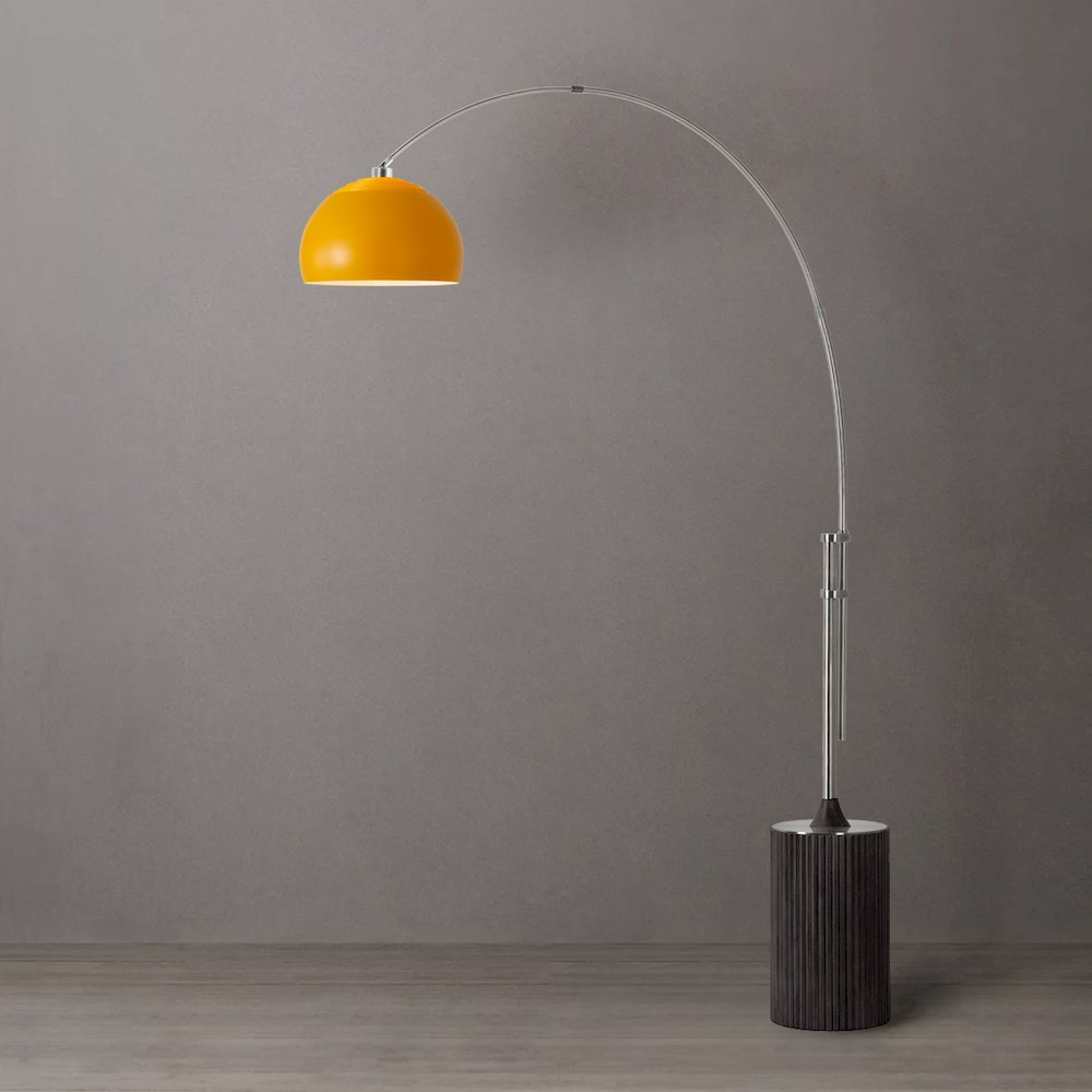 Tambo Half Dome 92" Arc Lamp - Satin Nickel, Black Oak Base, Mustard Steel Leaf. Picture 3