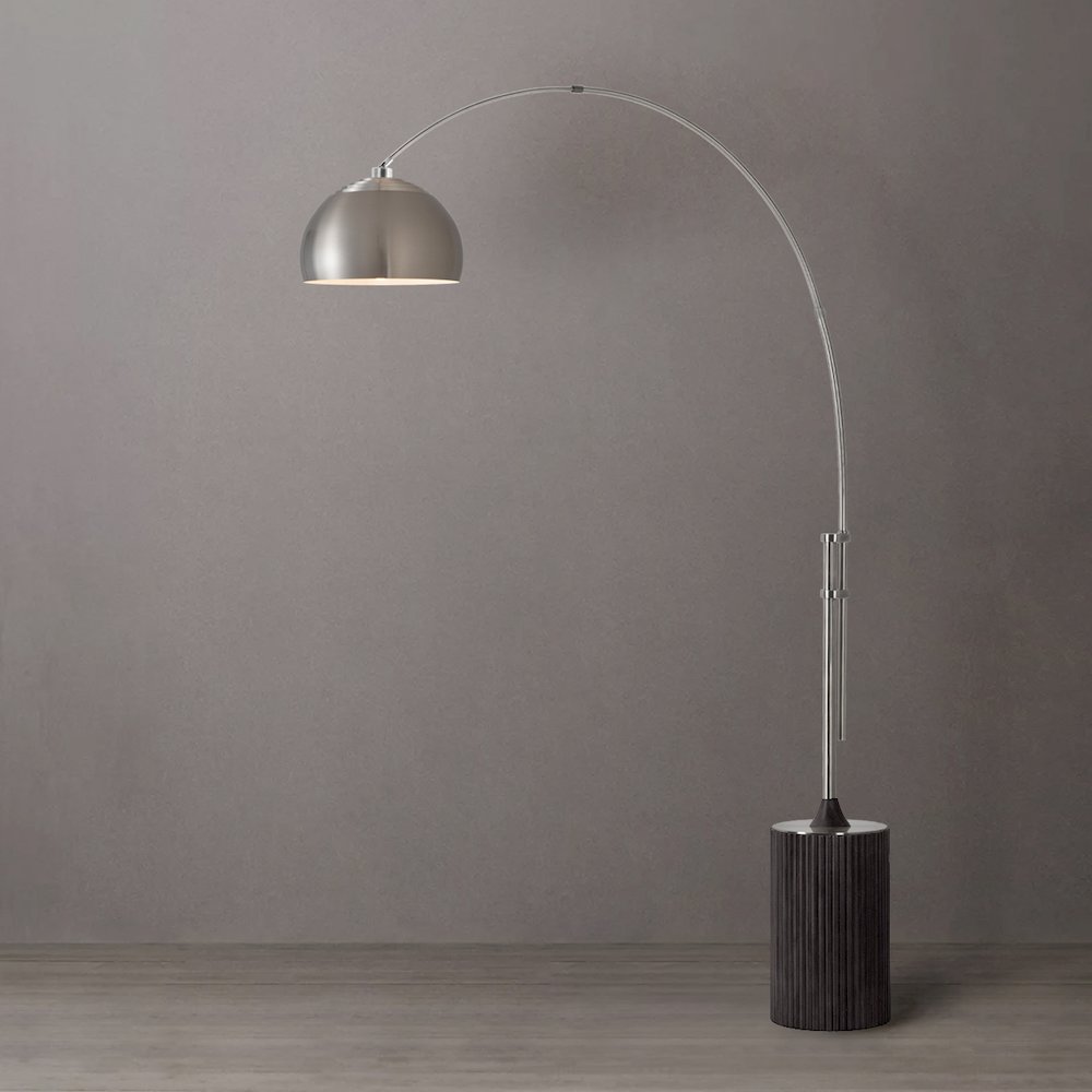 Tambo Half Dome 92" Arc Lamp - Satin Nickel, Black Oak Base, Satin Nickel Leaf. Picture 2