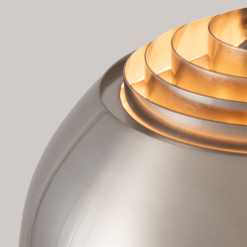 Tambo Half Dome 92" Arc Lamp - Satin Nickel, Black Oak Base, Satin Nickel Leaf. Picture 7