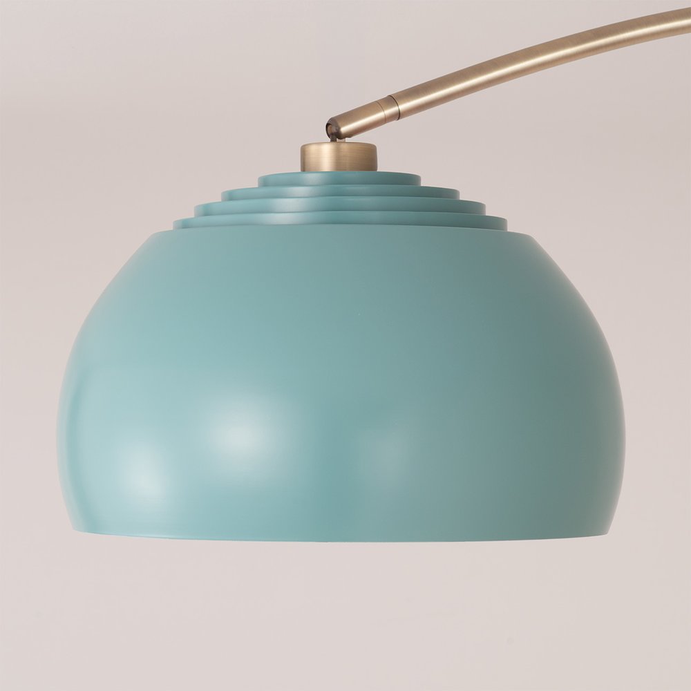 Half Dome Wall Mounted Arc Lamp, 13"D Pool Blue Shade, Weathered Brass Body. Picture 4