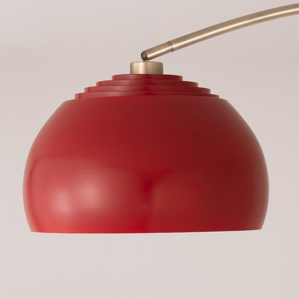 Half Dome Wall Mounted Arc Lamp, 13"D Crimson Red, Weathered Brass Body. Picture 4