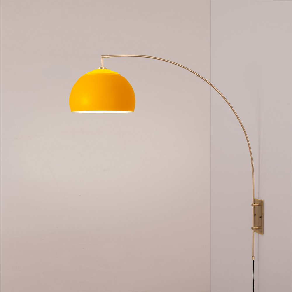Half Dome Wall Mounted Arc Lamp, 13"D Mustard, Weathered Brass Body. Picture 2