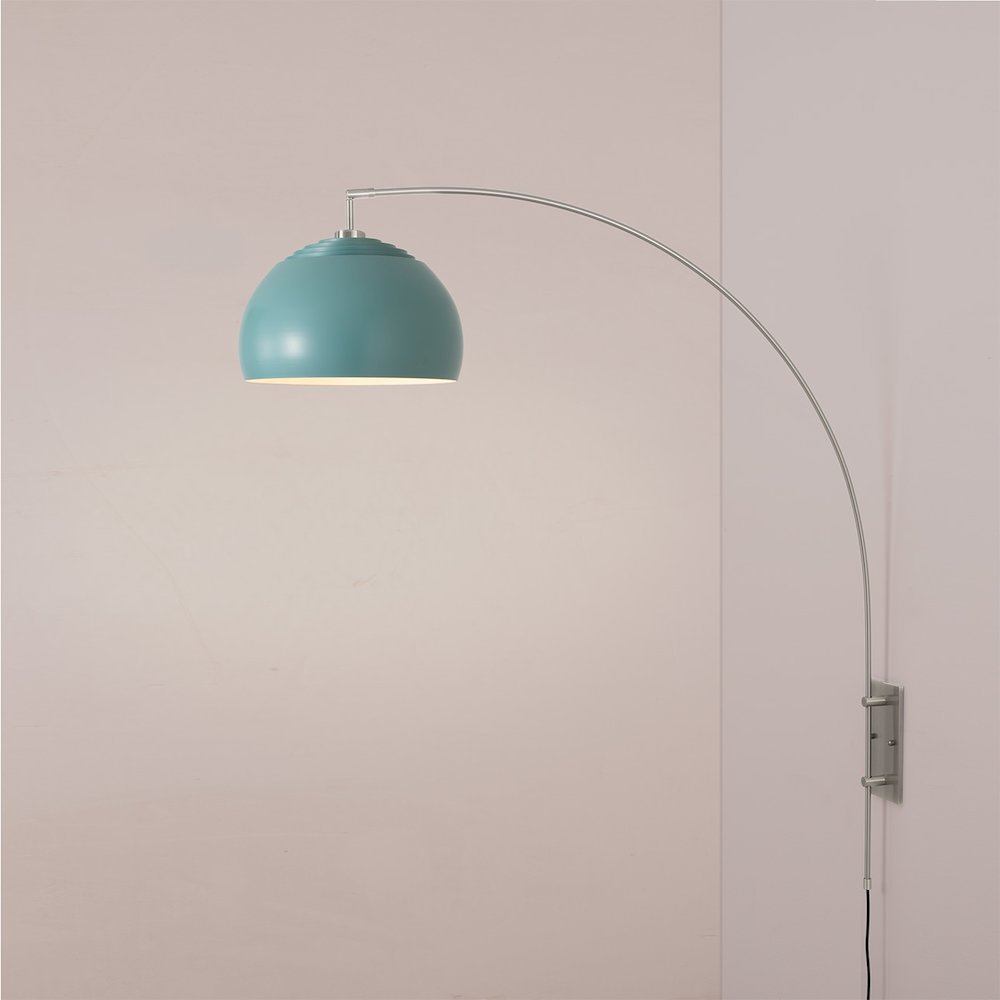Half Dome Wall Mounted Arc Lamp - Satin Nickel Steel Half Dome Pool Blue Shade. Picture 5