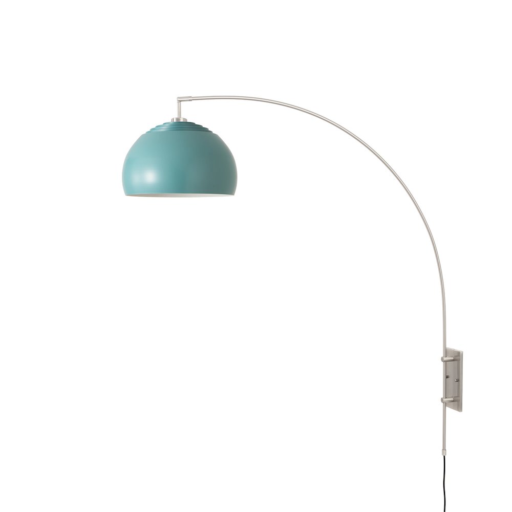 Half Dome Wall Mounted Arc Lamp - Satin Nickel Steel Half Dome Pool Blue Shade. Picture 1
