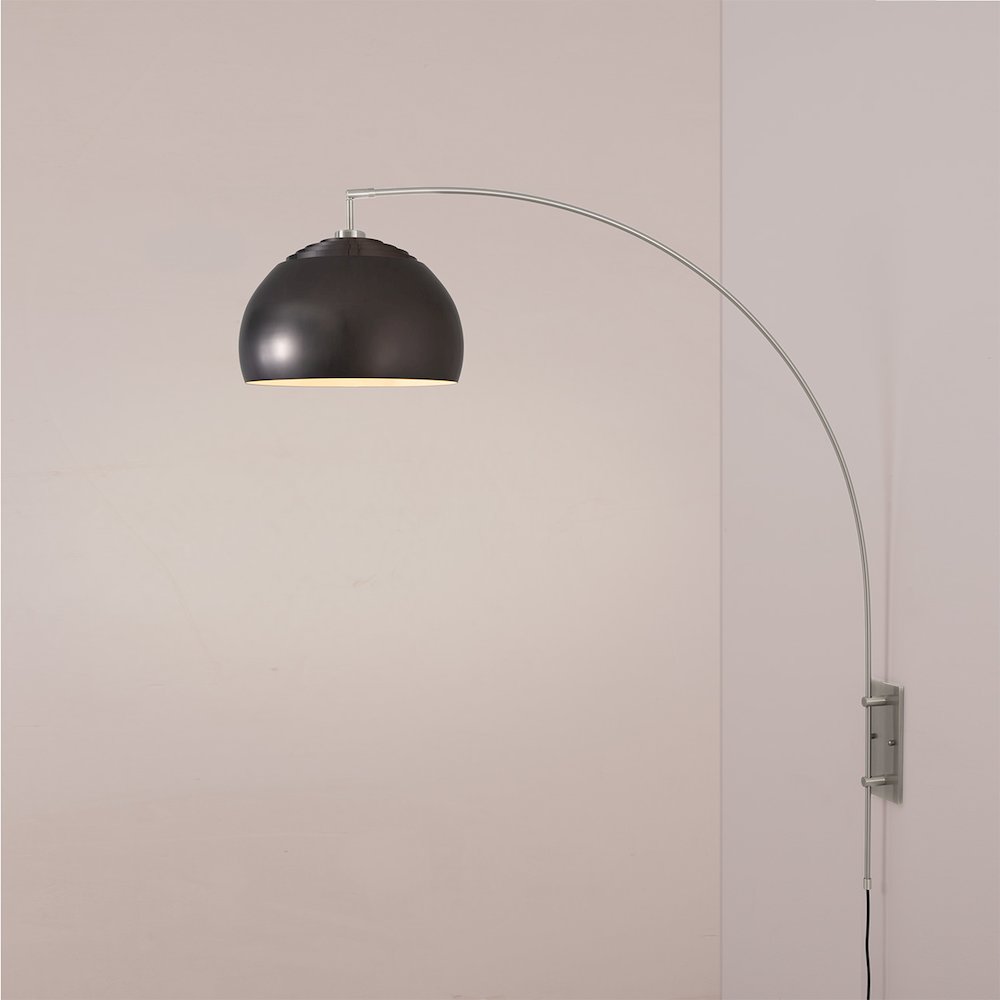 Half Dome Wall Mounted Arc Lamp - Black Nickel Steel, Satin Nickel Steel Base,. Picture 2