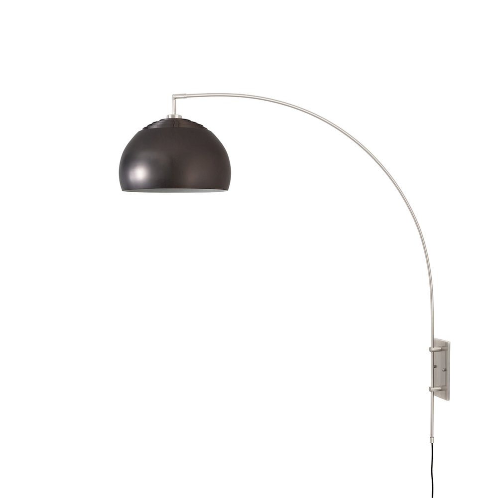 Half Dome Wall Mounted Arc Lamp - Black Nickel Steel, Satin Nickel Steel Base,. Picture 1