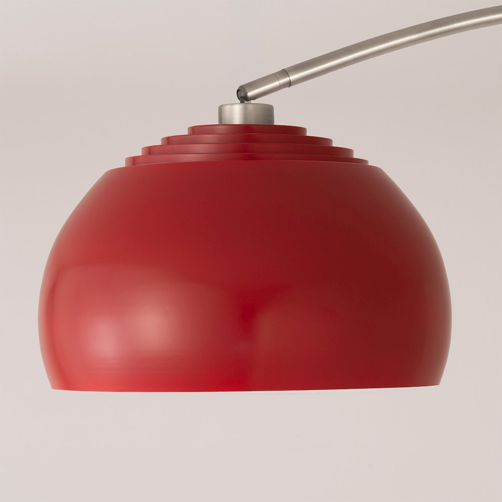 Half Dome Wall Mounted Arc Lamp - Satin Nickel Steel, Dome Crimson Red Fabric. Picture 4