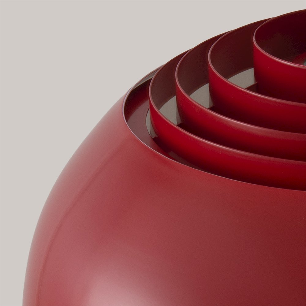 Half Dome Wall Mounted Arc Lamp - Satin Nickel Steel, Dome Crimson Red Fabric. Picture 5