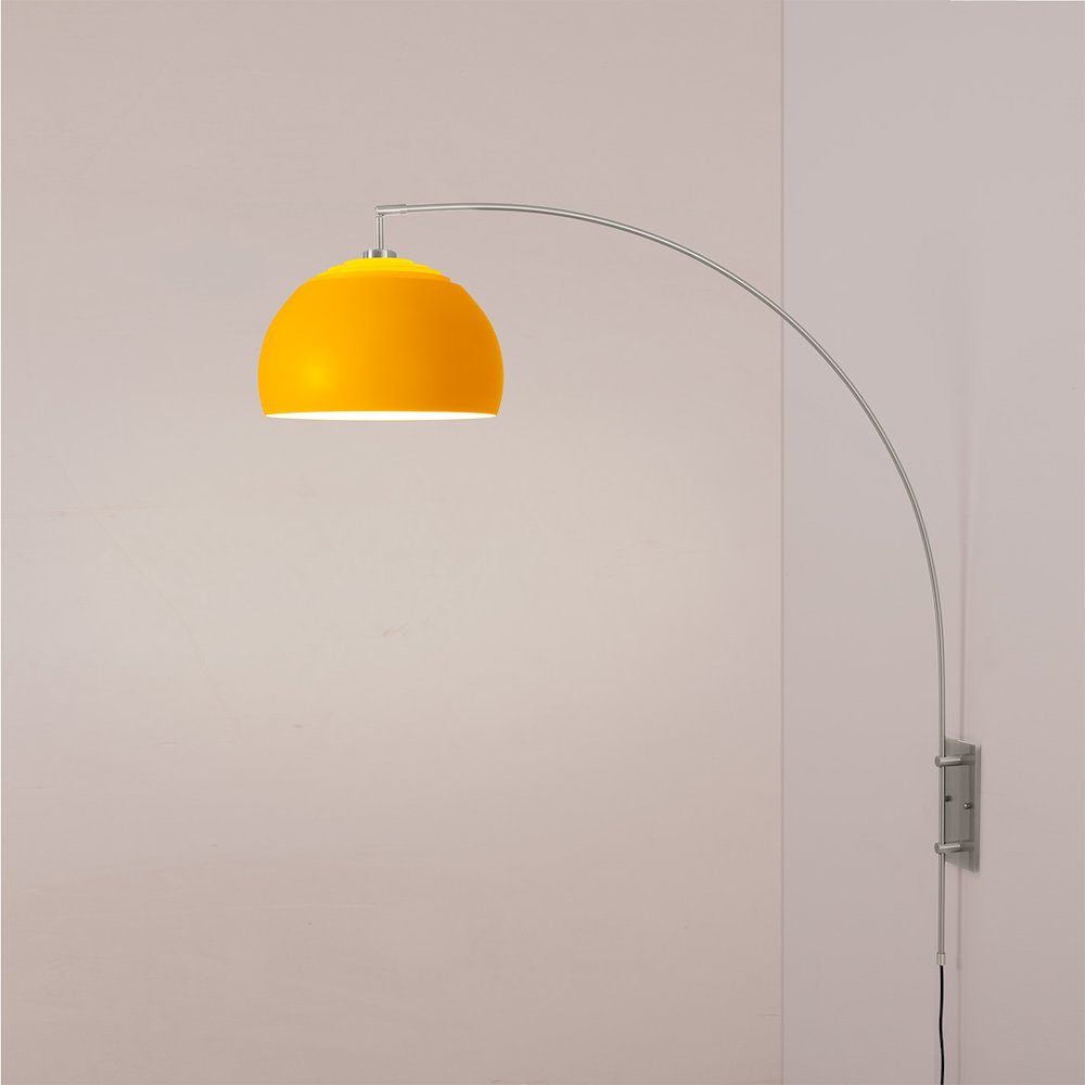 Half Dome Wall Mounted Arc Lamp - Satin Nickel Steel Base, Mustard Steel Shade. Picture 2