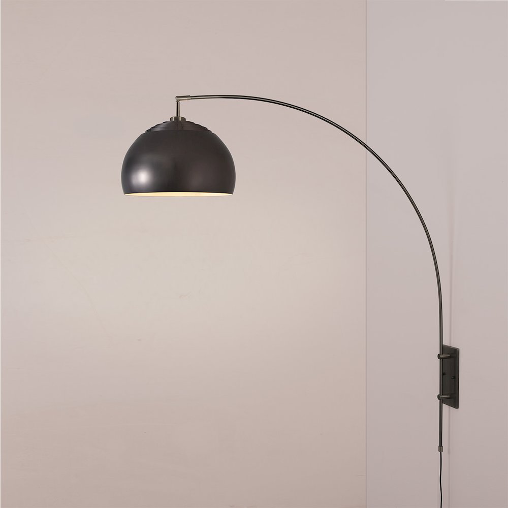 Half Dome Wall Mounted Arc Lamp - Black Nickel, Steel Base, Steel Shade. Picture 2