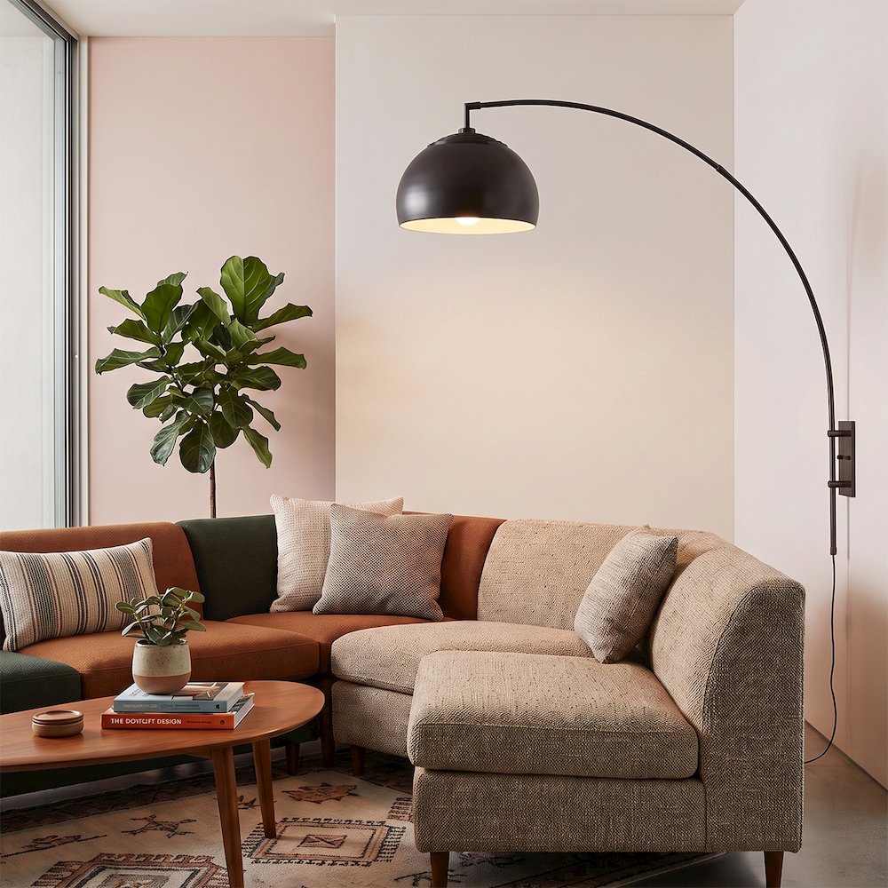 Half Dome Wall Mounted Arc Lamp - Black Nickel, Steel Base, Steel Shade. Picture 3
