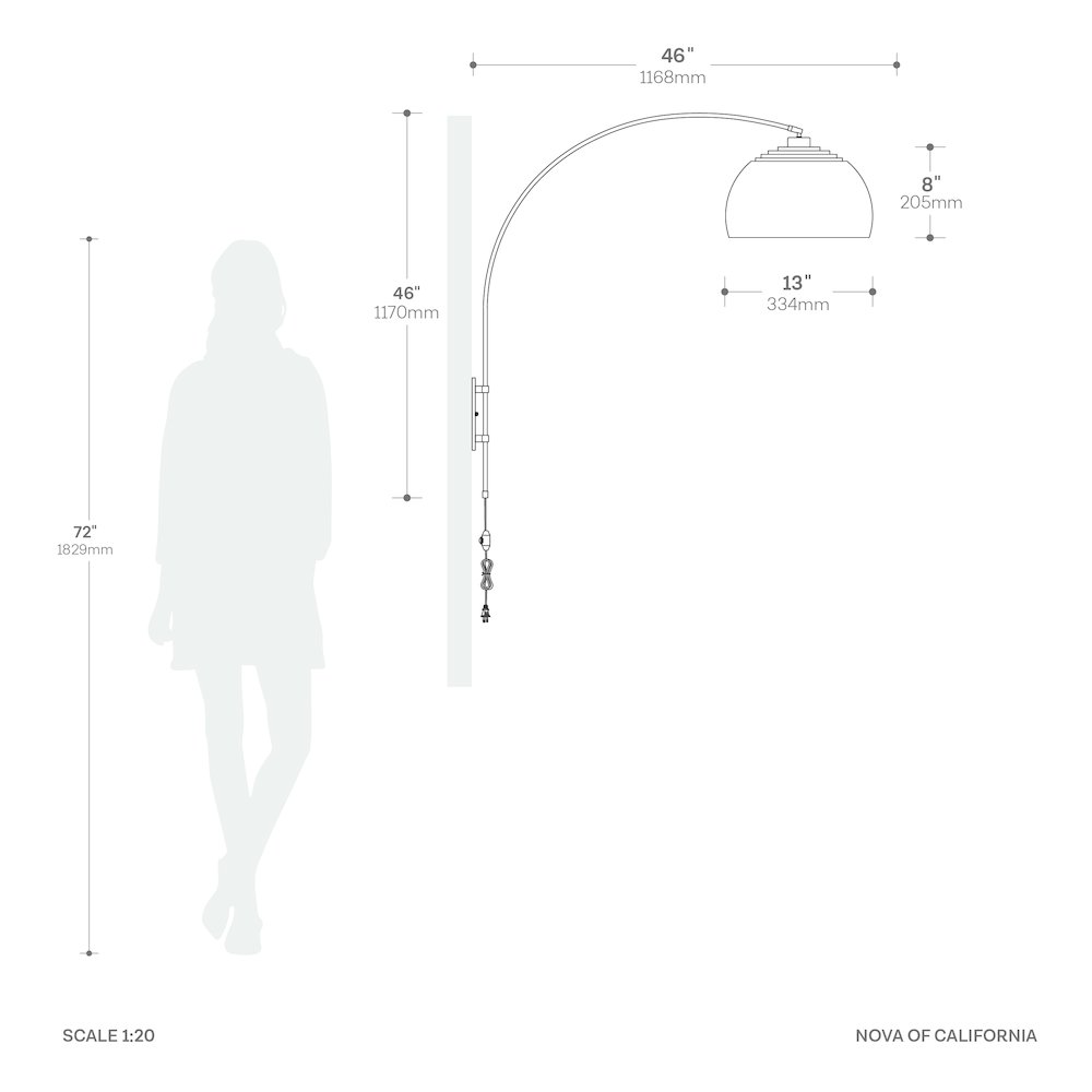 Half Dome Wall Mounted Arc Lamp - Black Nickel, Steel. Picture 7