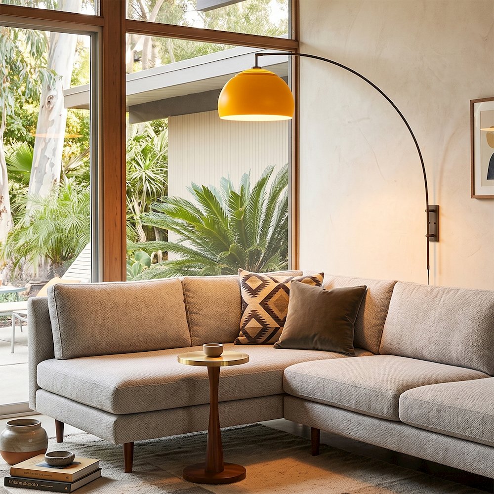 Half Dome Wall Mounted Arc Lamp - Black Nickel, Black Nickel Steel Base. Picture 3