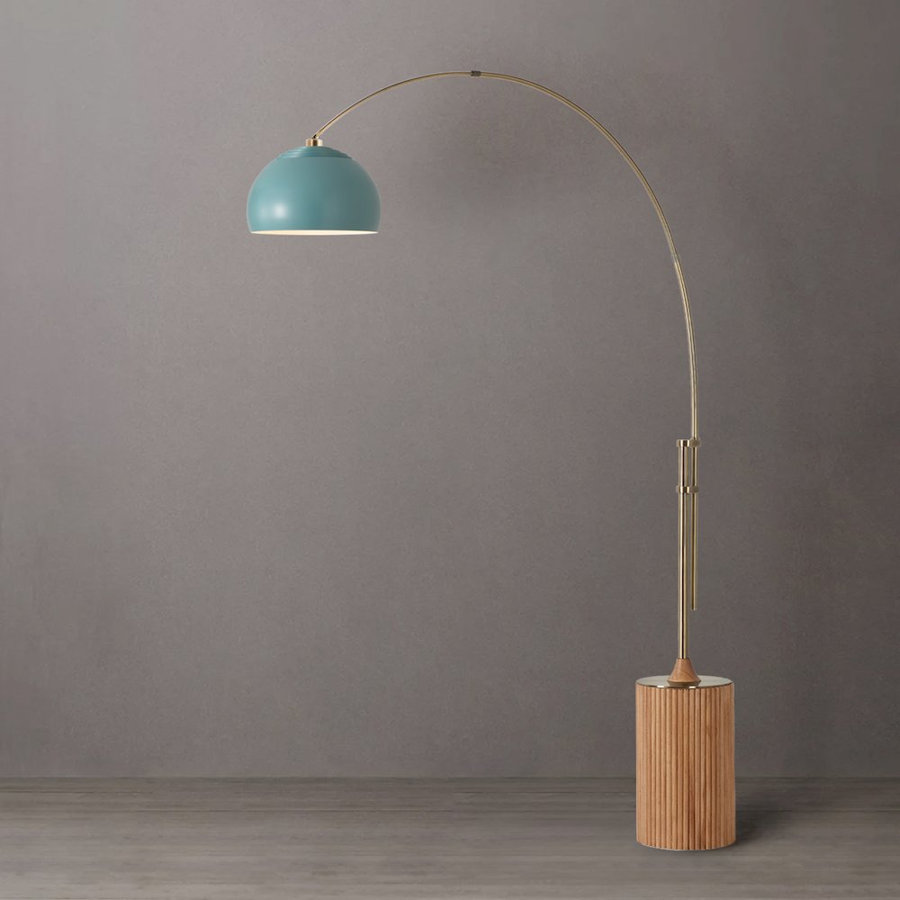 Tambo Half Dome 92"H 1-Light Arc Lamp, Pool Blue Steel Shade, Weathered Brass. Picture 2