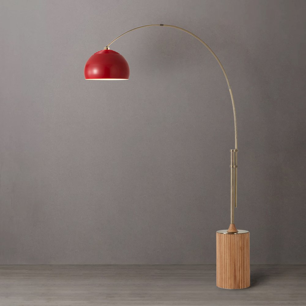 Tambo Half Dome 92"H 1-Light Arc Lamp, Crimson Red Steel Shade, Weathered Brass. Picture 3