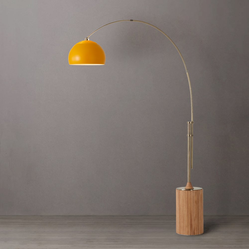 Tambo Half Dome 92"H 1-Light Arc Lamp, Mustard Steel Shade, Weathered Brass. Picture 3