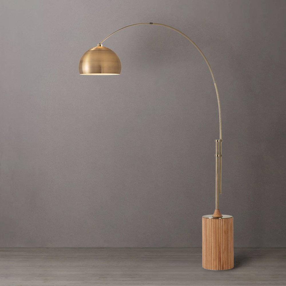 Tambo Half Dome 92" Arc Lamp - Weathered Brass, Natural Ash Wood Base, Steel. Picture 3