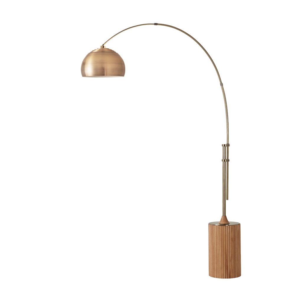 Tambo Half Dome 92" Arc Lamp - Weathered Brass, Natural Ash Wood Base, Steel. Picture 1
