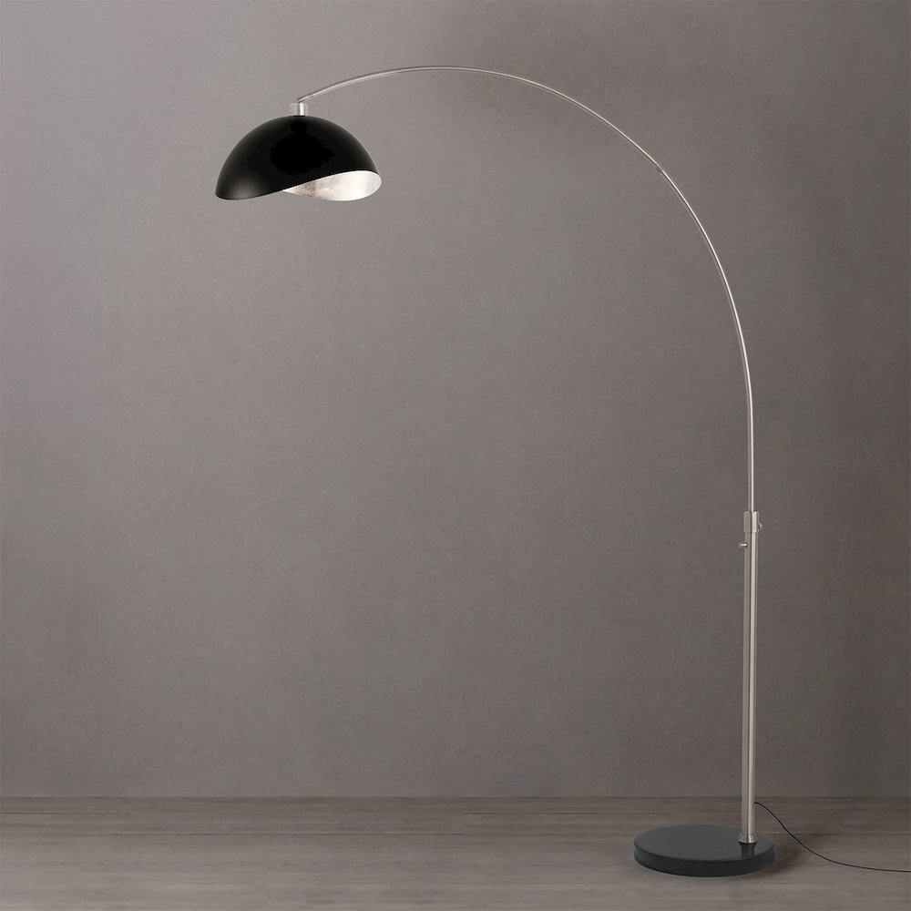 Luna Bella 92" Arc Lamp - Satin Nickel, Black Marble Base, Matte Black/Silver. Picture 2