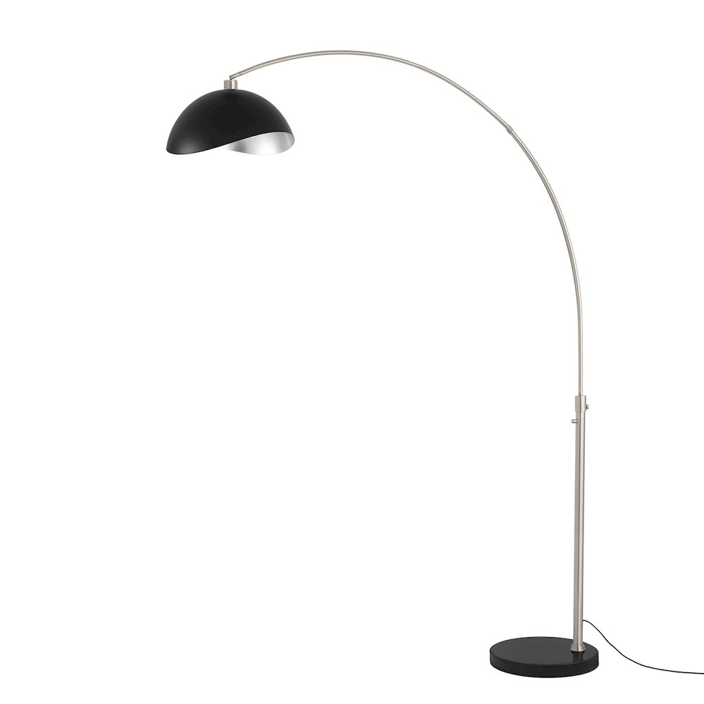 Luna Bella 92" Arc Lamp - Satin Nickel, Black Marble Base, Matte Black/Silver. Picture 1