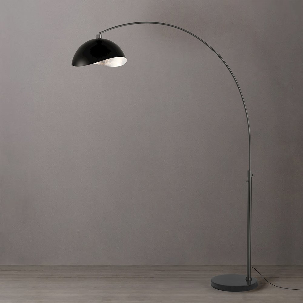 Luna Bella 92"H 1-Light Arc Lamp, Matte Black/Silver-Luna Bella Leaf Shade. Picture 2
