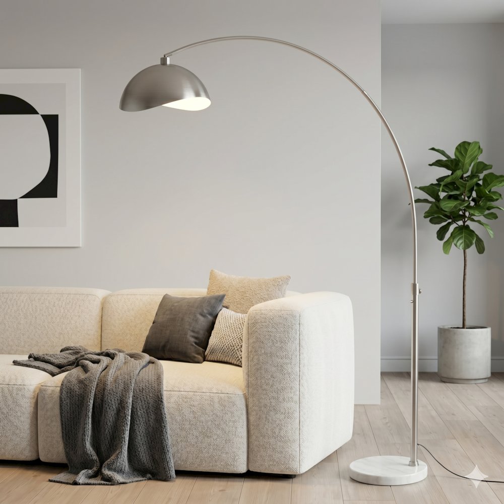 Luna Bella 92"H 1-Light Arc Lamp, Satin Nickel/White-Luna Bella Leaf Shade. Picture 3
