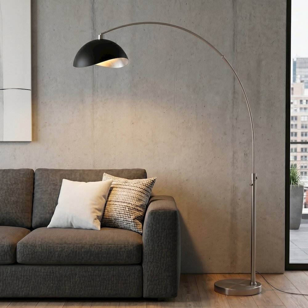Luna Bella 92"H 1-Light Arc Lamp, Matte Black/Silver-Luna Bella Leaf Shade. Picture 2