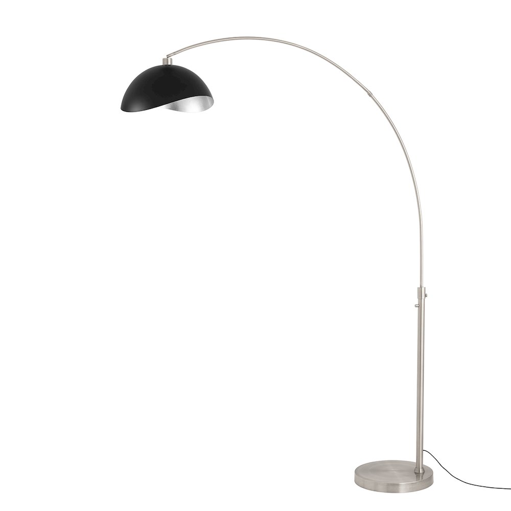 Luna Bella 92"H 1-Light Arc Lamp, Matte Black/Silver-Luna Bella Leaf Shade. Picture 1