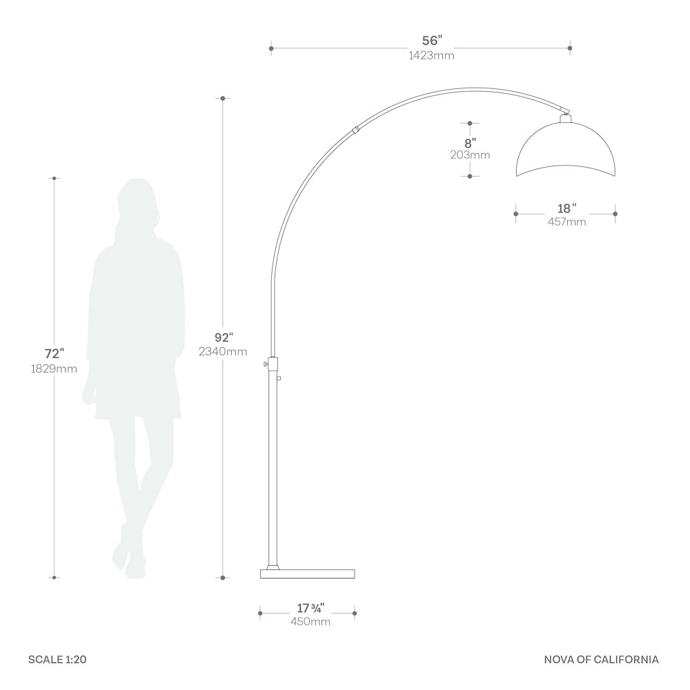 Luna Bella 92"H 1-Light Arc Lamp, Matte Black/Silver-Luna Bella Leaf Shade. Picture 4