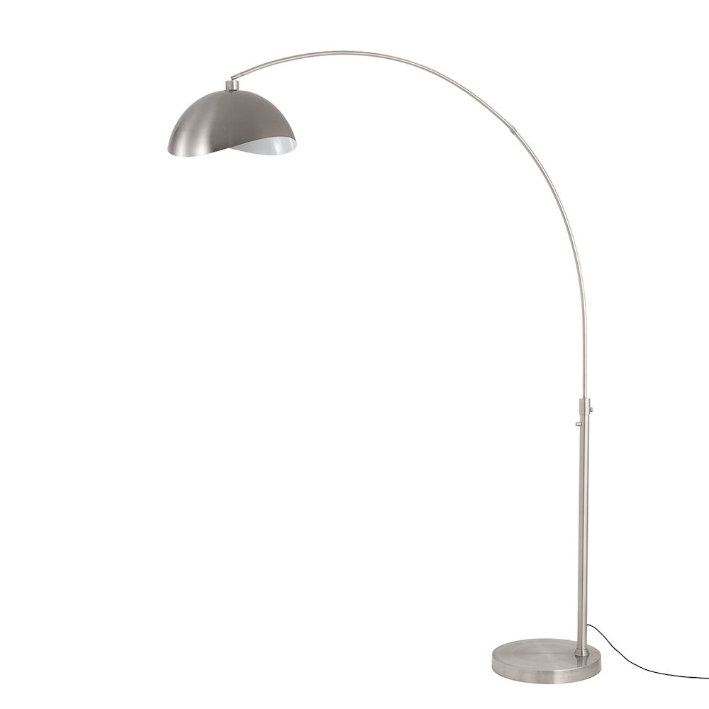 Luna Bella 92"H 1-Light Arc Lamp, Satin Nickel/White-Luna Bella Leaf Shade. Picture 1