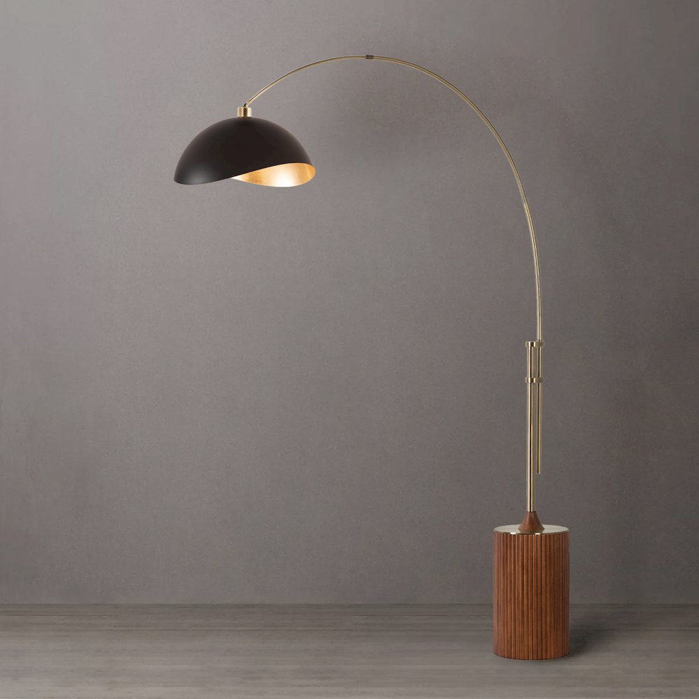 Tambo Luna Bella 92" Arc Lamp - Weathered Brass, Dark Walnut Base, Matte. Picture 2