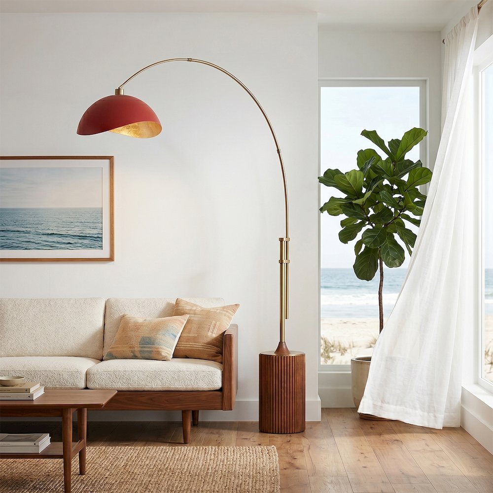 Tambo Luna Luna Bella 92" Arc Lamp - Weathered Brass, Dark Walnut Wood Base. Picture 2